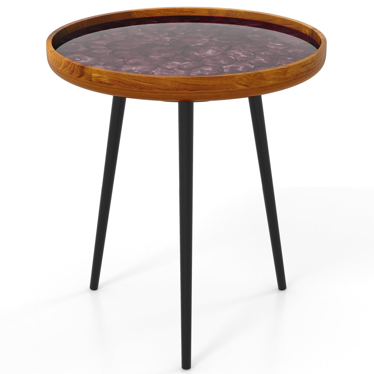 Round Sea Shell End Table with Epoxy Resin Finish