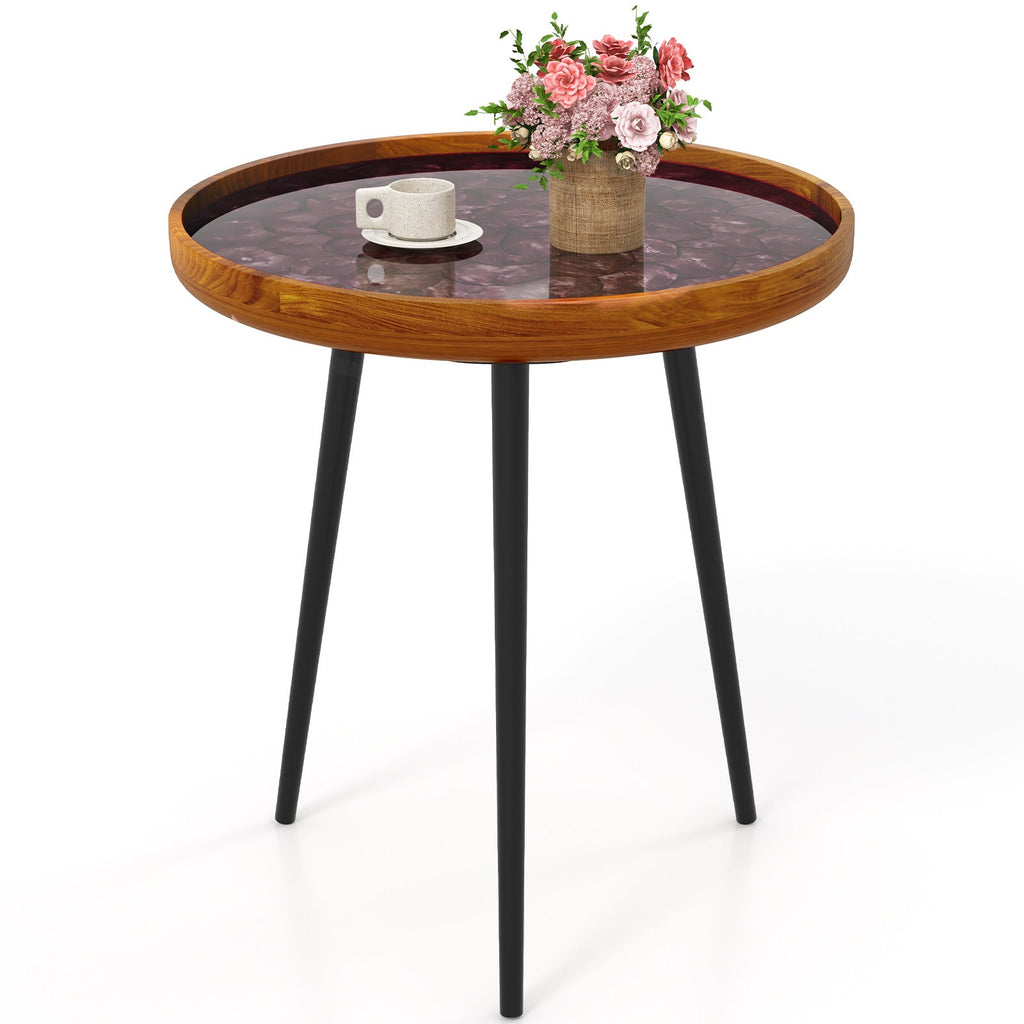 Round Sea Shell End Table with Epoxy Resin Finish