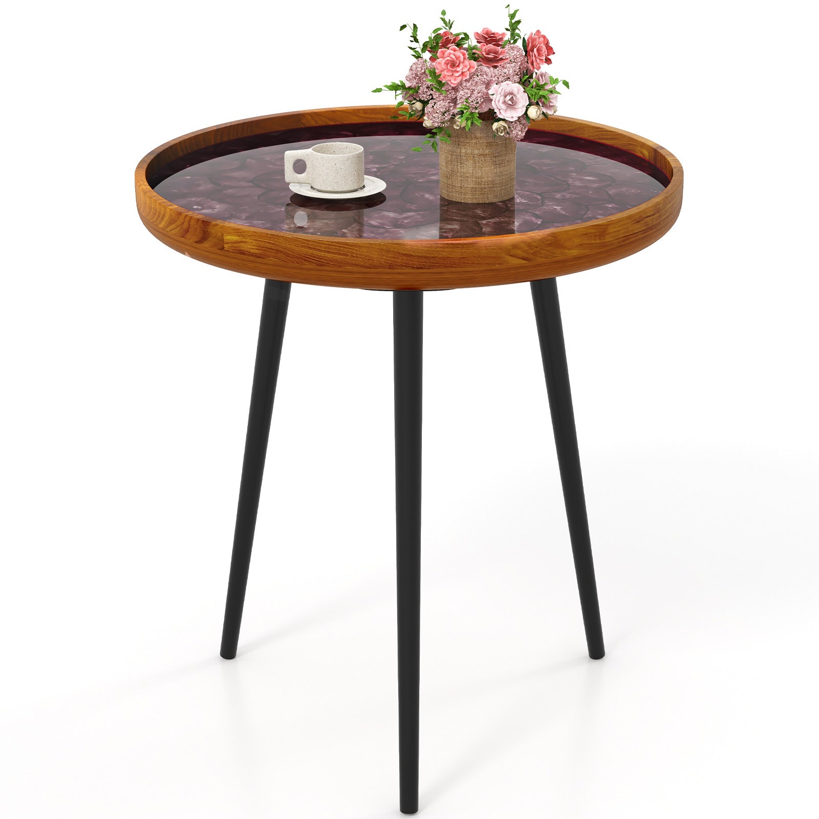 Round Sea Shell End Table with Epoxy Resin Finish