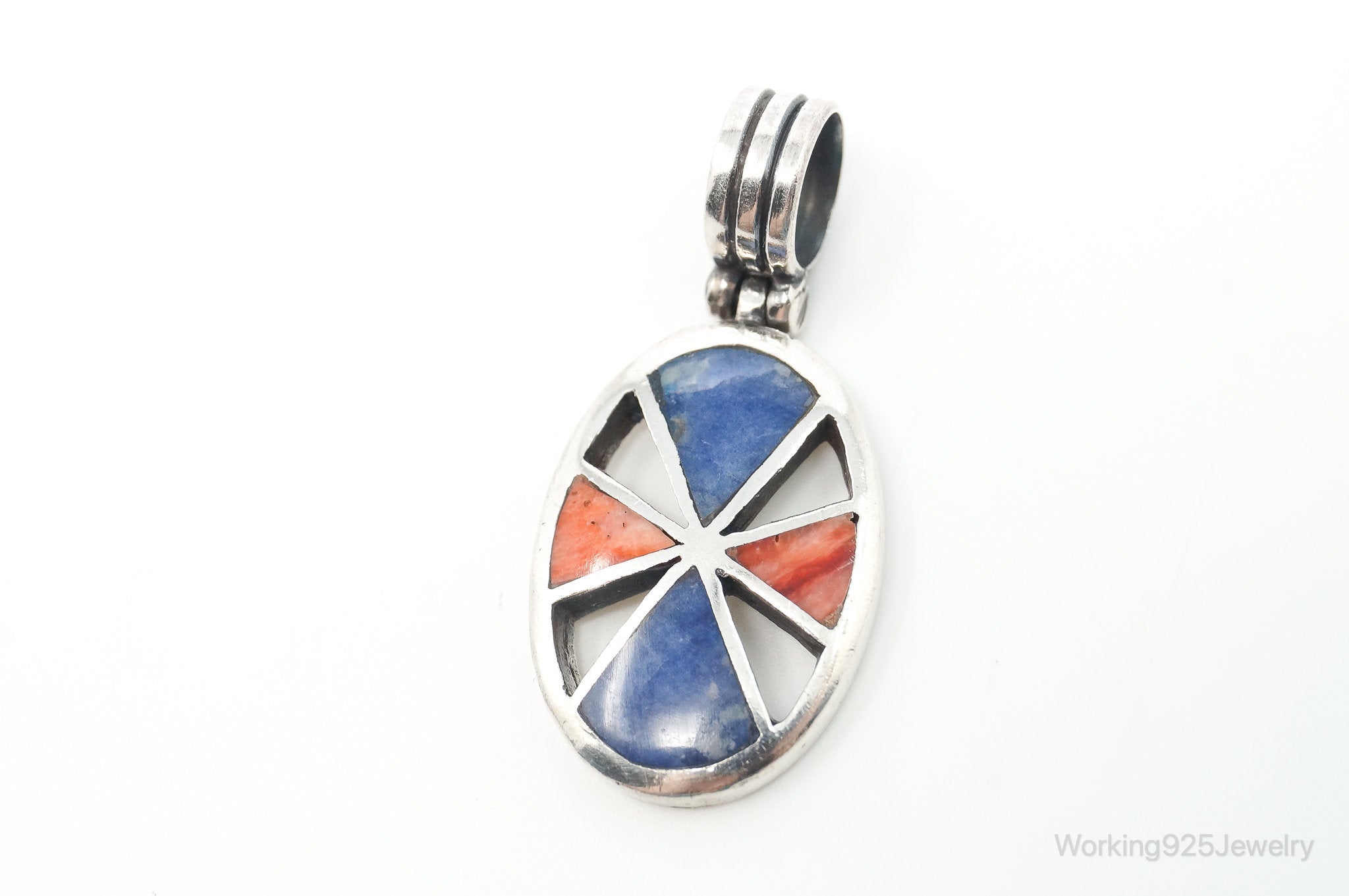 Vintage Native American Unsigned Coral Lapis Lazuli Sterling Silver Pendant | Jewelry > Necklaces > Pendants | Wiccan Center