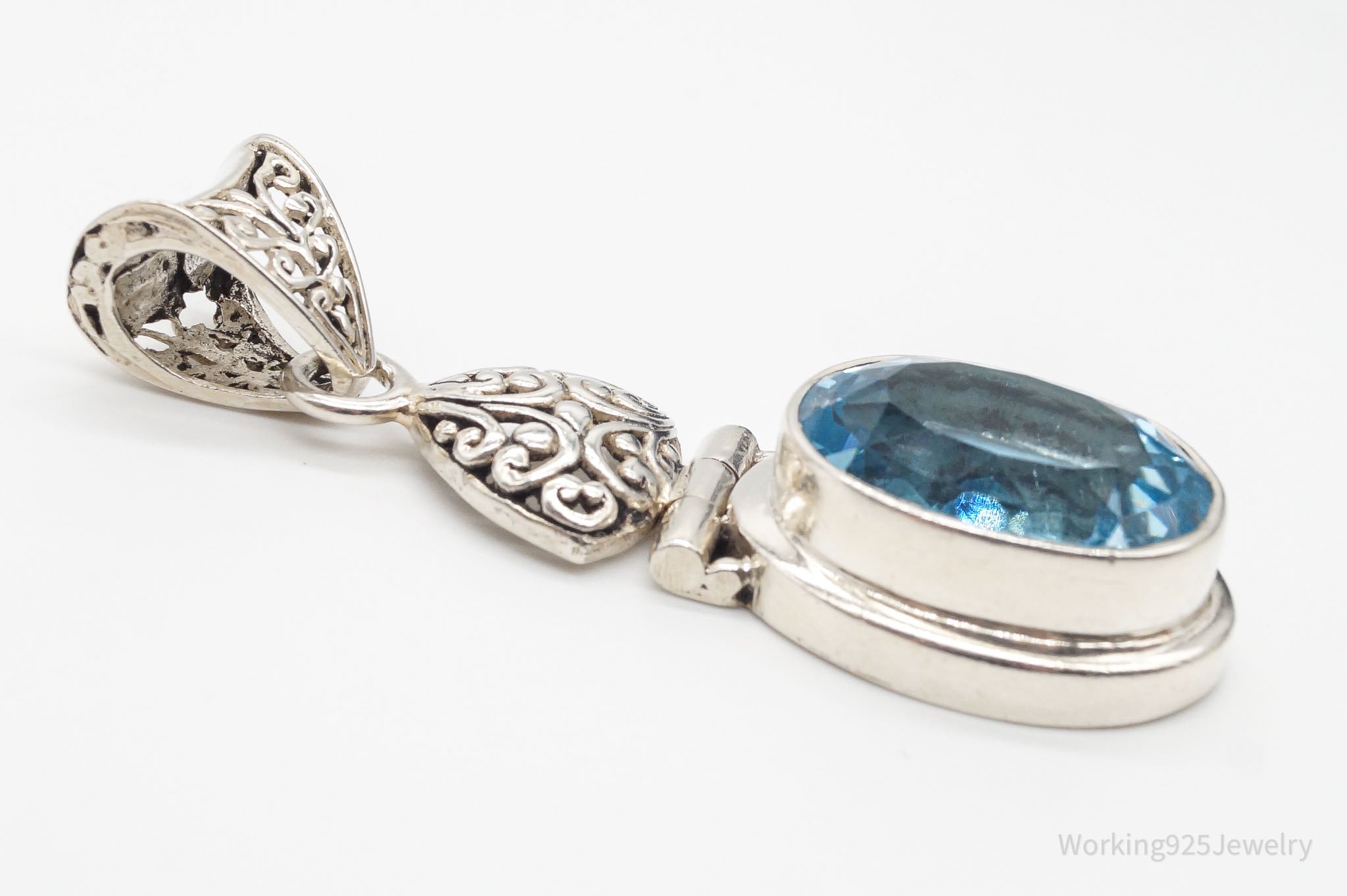 Large Vintage Blue Topaz Sterling Silver Necklace Pendant | Jewelry > Necklaces > Pendants | Wiccan Center