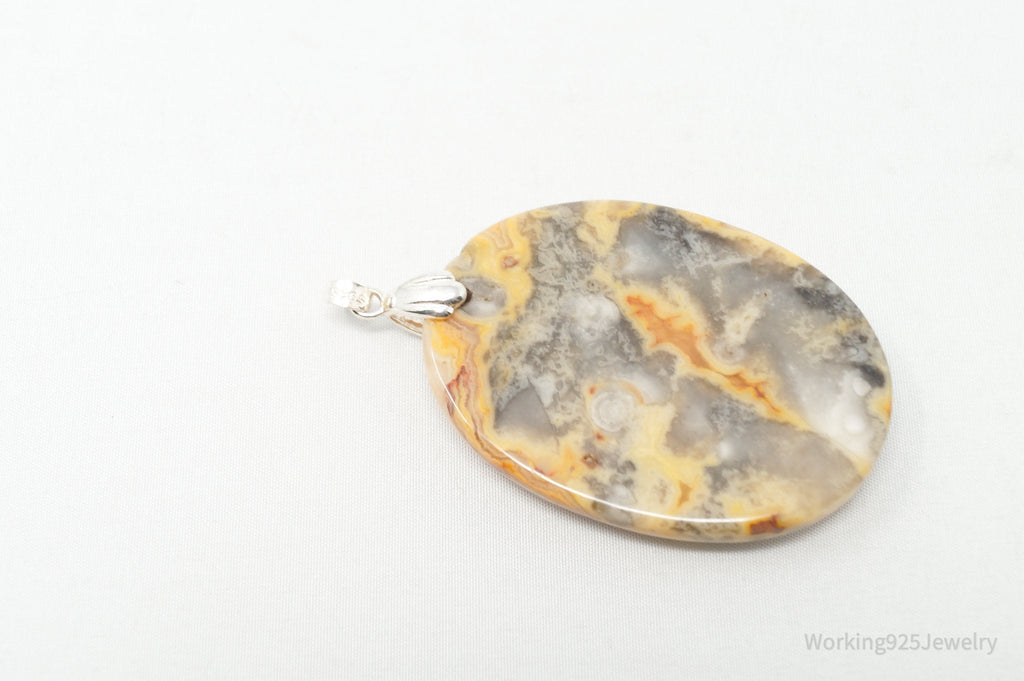 Vintage Large Orange Lace Agate Sterling Silver Necklace Pendant | Jewelry > Necklaces > Pendants | Wiccan Center