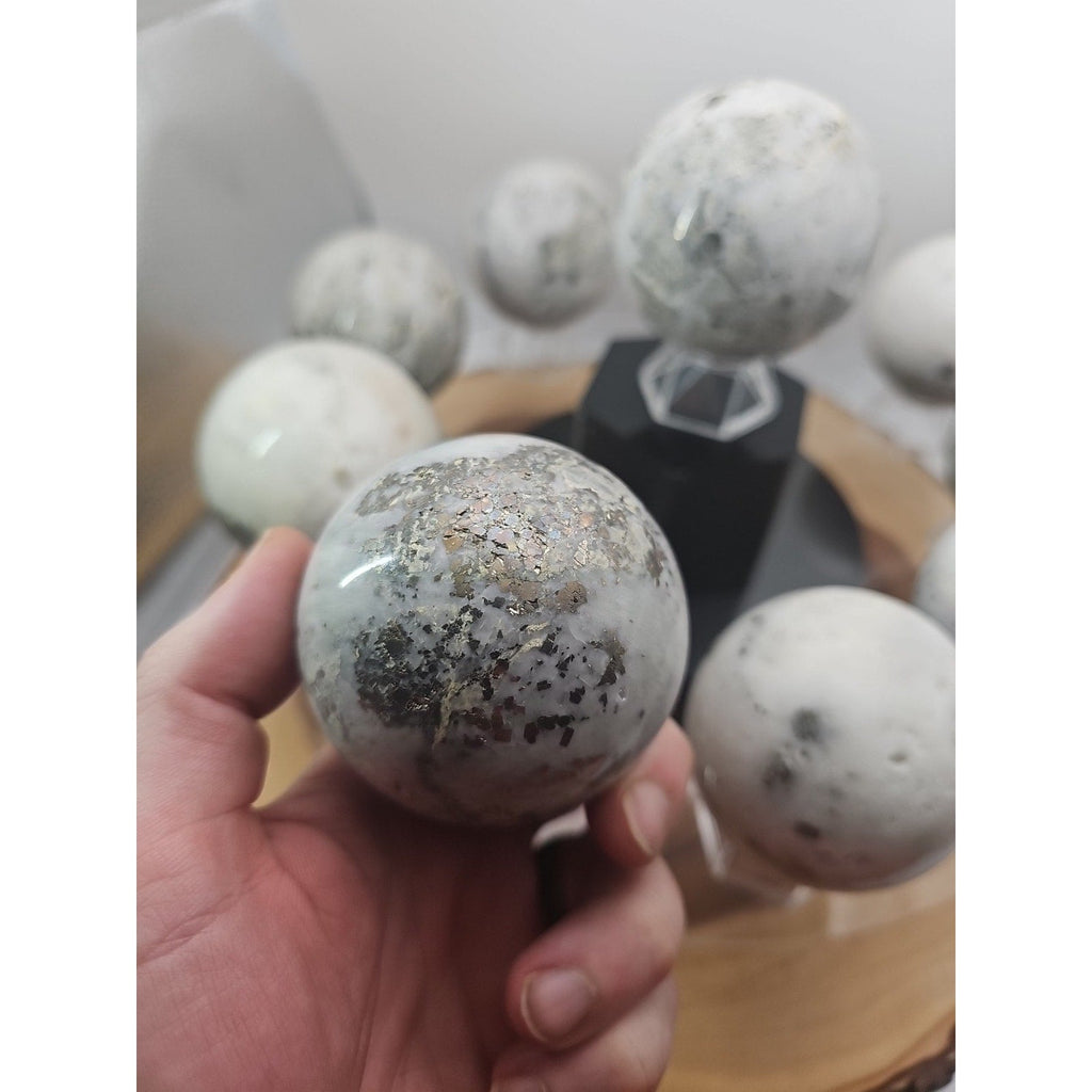 1 Each Natural Golden Pyrite & Jasper Crystal Sphere Ball Polished 55mm + | Crystal Spheres & Eggs | Wiccan Center