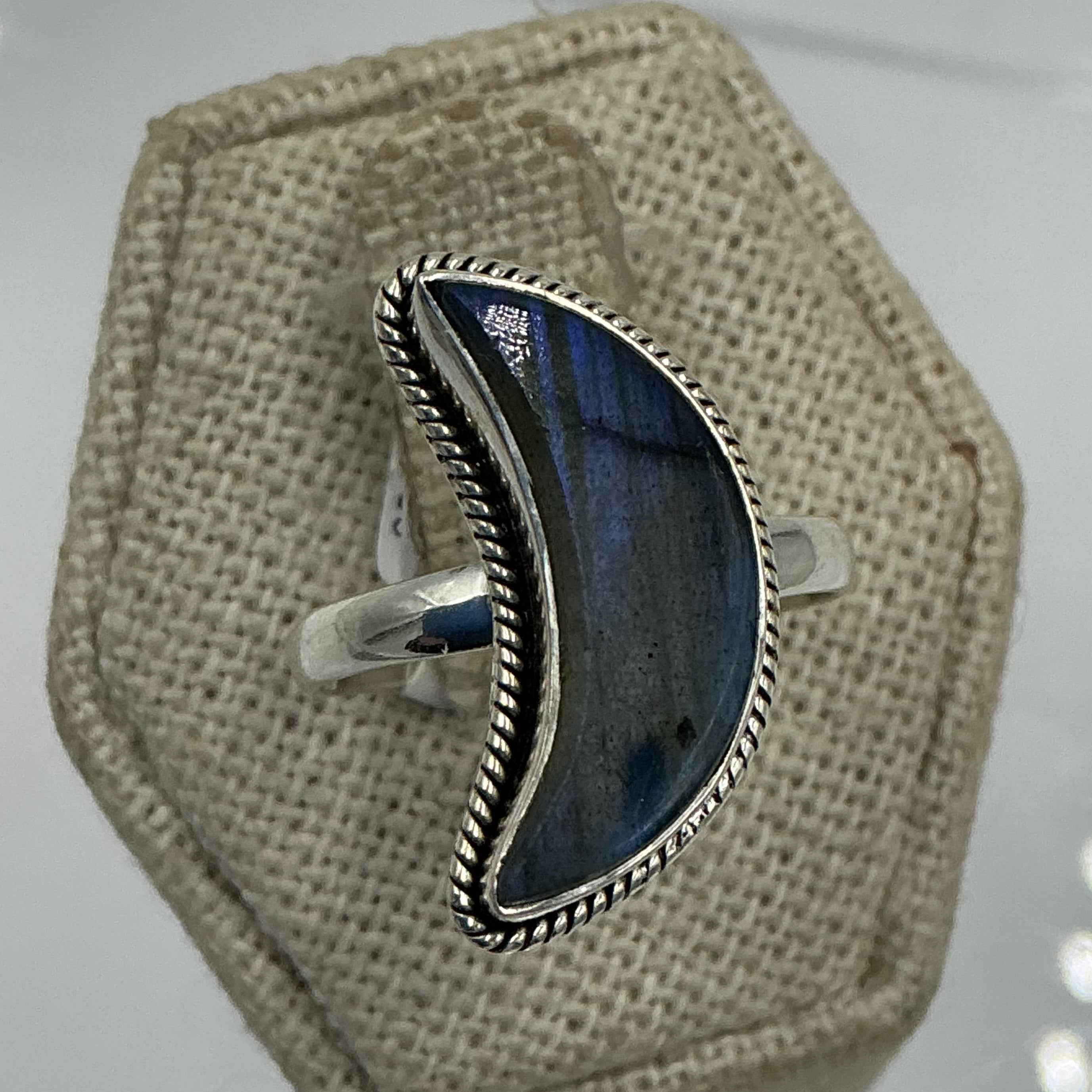 Sterling Silver Labradorite Crescent Moon Ring – Size 9 – Intuition, Protection & Transformation | Rings | Wiccan Center
