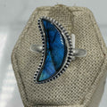 Sterling Silver Labradorite Crescent Moon Ring – Size 9 – Intuition, Protection & Mystical Energy | Rings | Wiccan Center