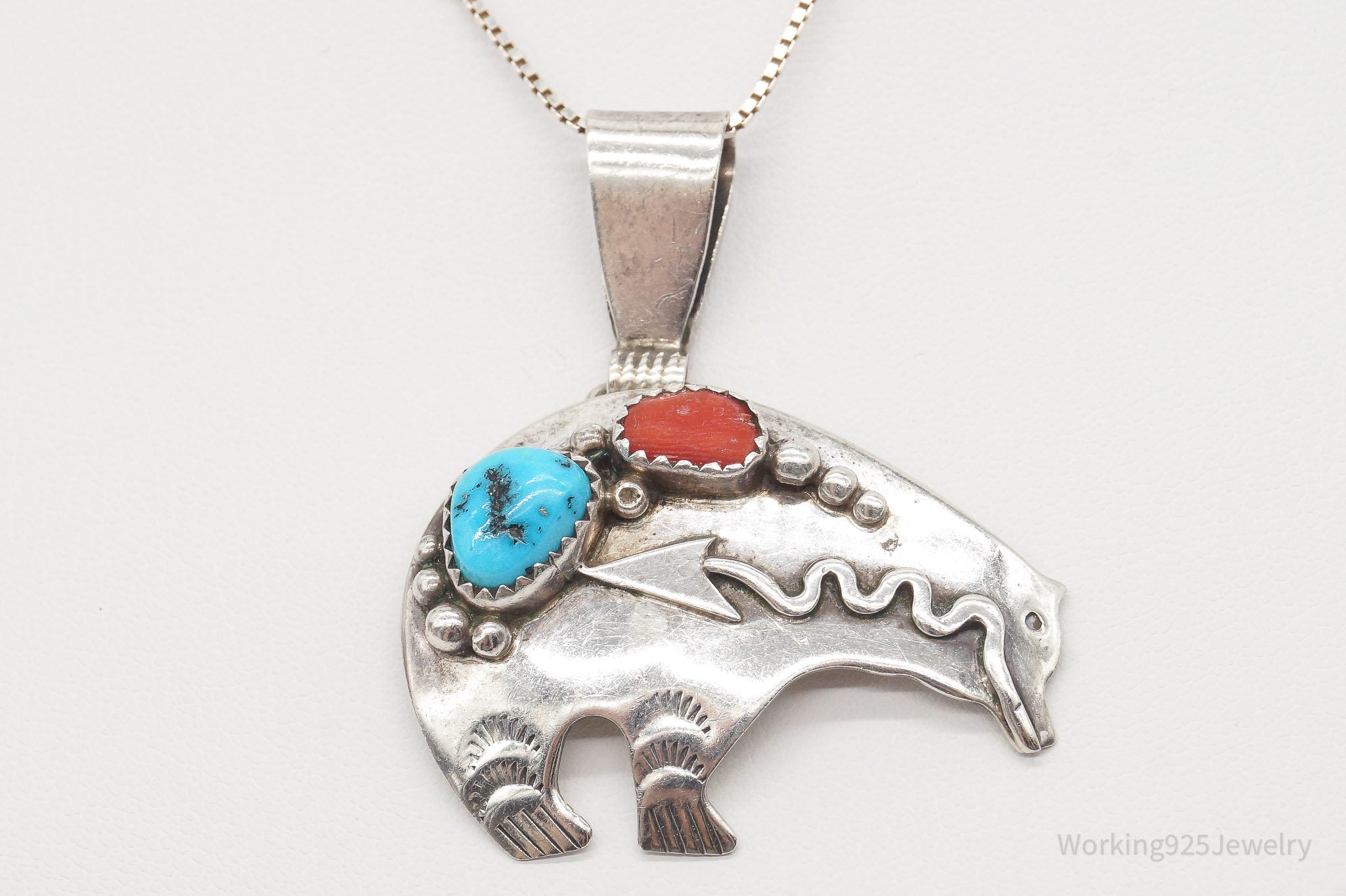 Vintage Native American Richard Begay Turquoise Coral Sterling Silver Necklace | Jewelry > Necklaces > Pendants | Wiccan Center