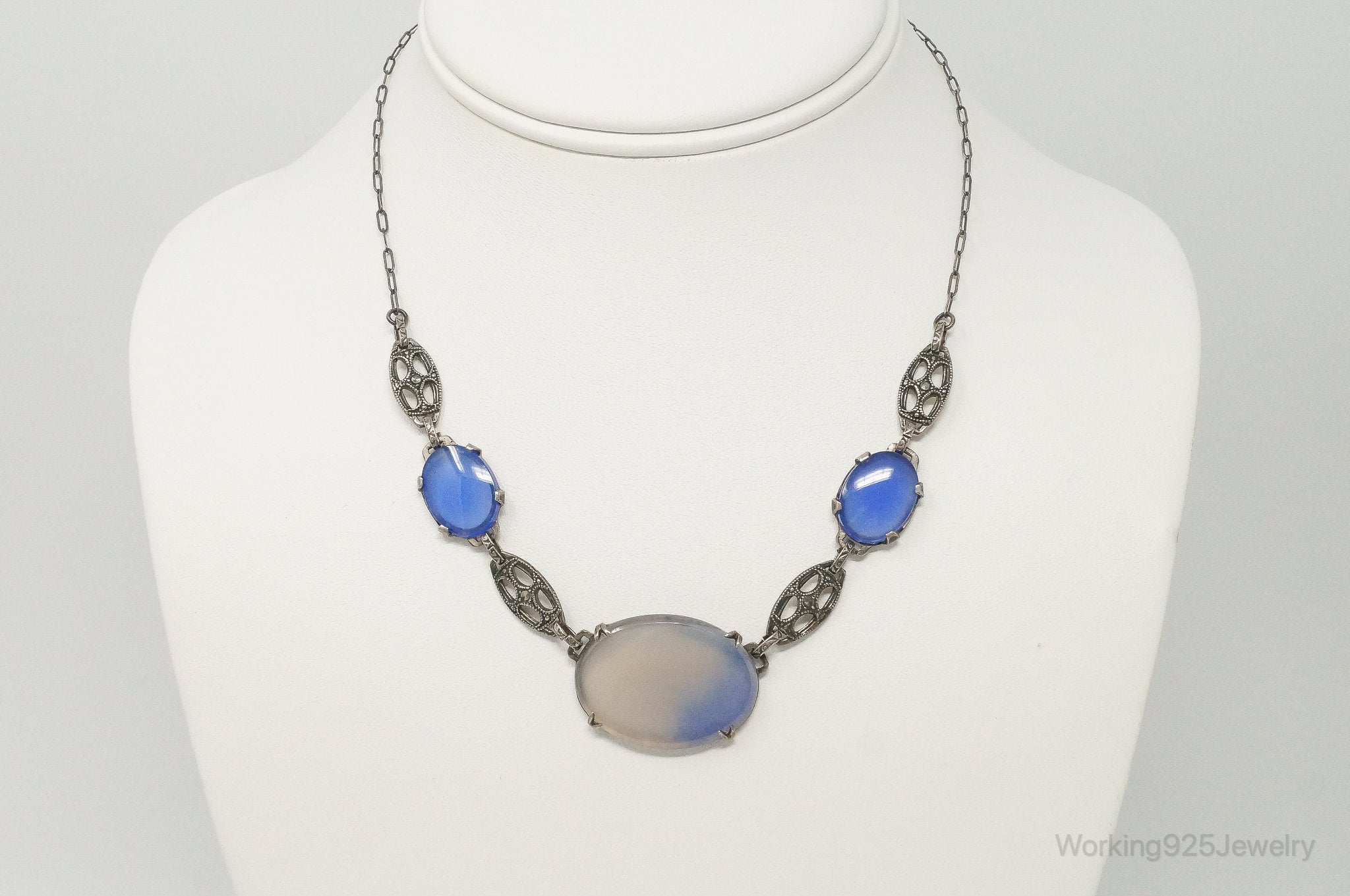 Antique Glass Sterling Silver Filigree Necklace | Jewelry > Necklaces > Pendants | Wiccan Center