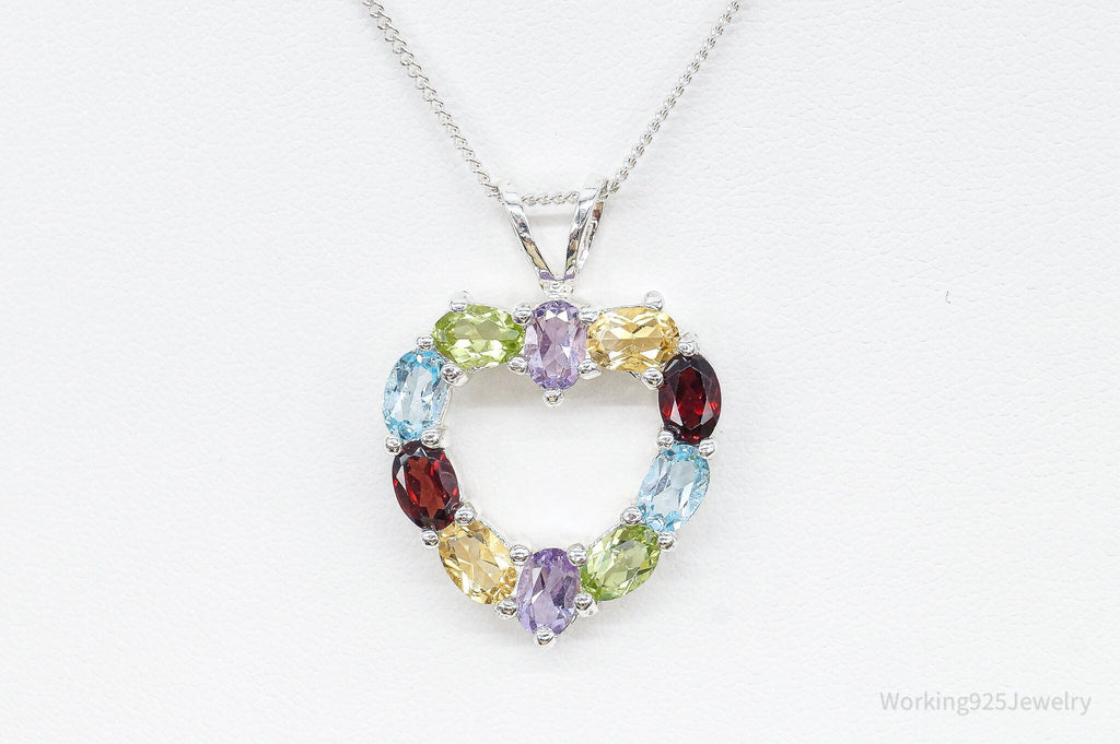 Multi Gemstone Large Heart Sterling Silver Necklace | Jewelry > Necklaces > Pendants | Wiccan Center