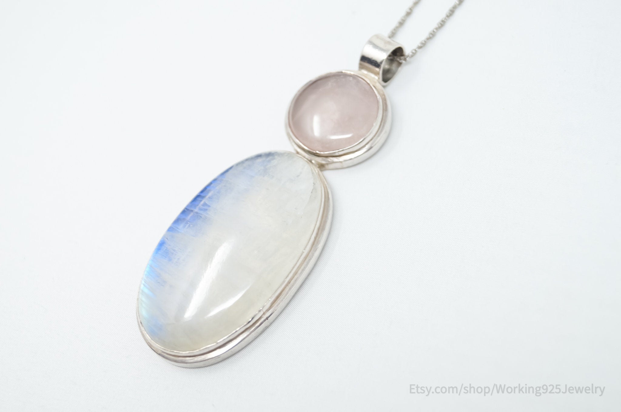 Vintage Large Moonstone Rose Quartz Sterling Silver Southwestern Necklace | Jewelry > Necklaces > Pendants | Wiccan Center