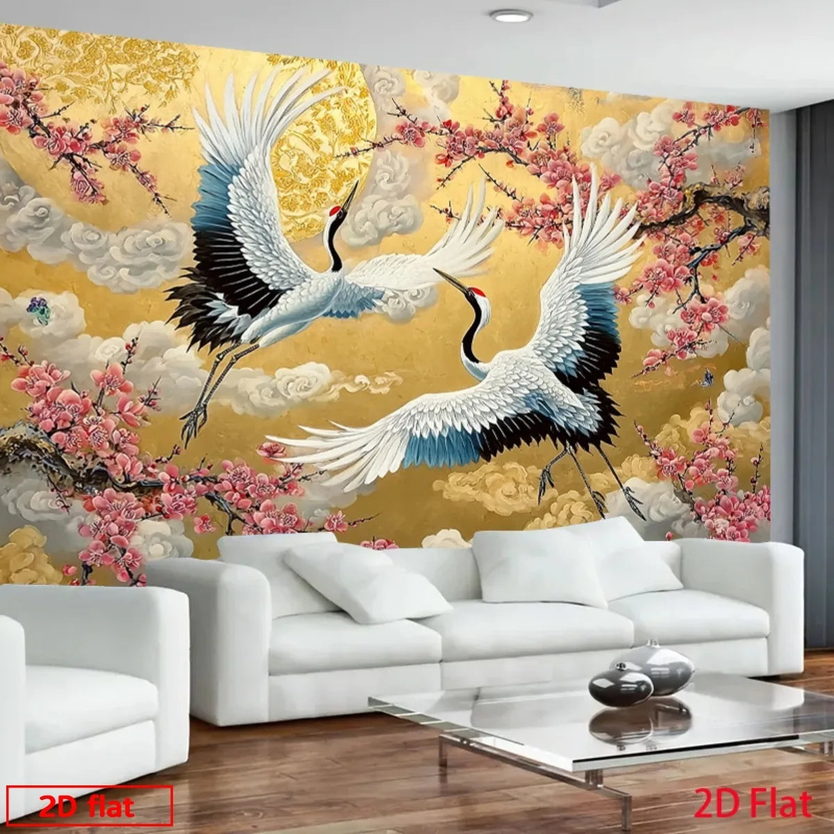 Majestic Birds & Cherry Blossom Wall Tapestry | Luxury Gold Asian Art Hanging | Tapestry | Wiccan Center