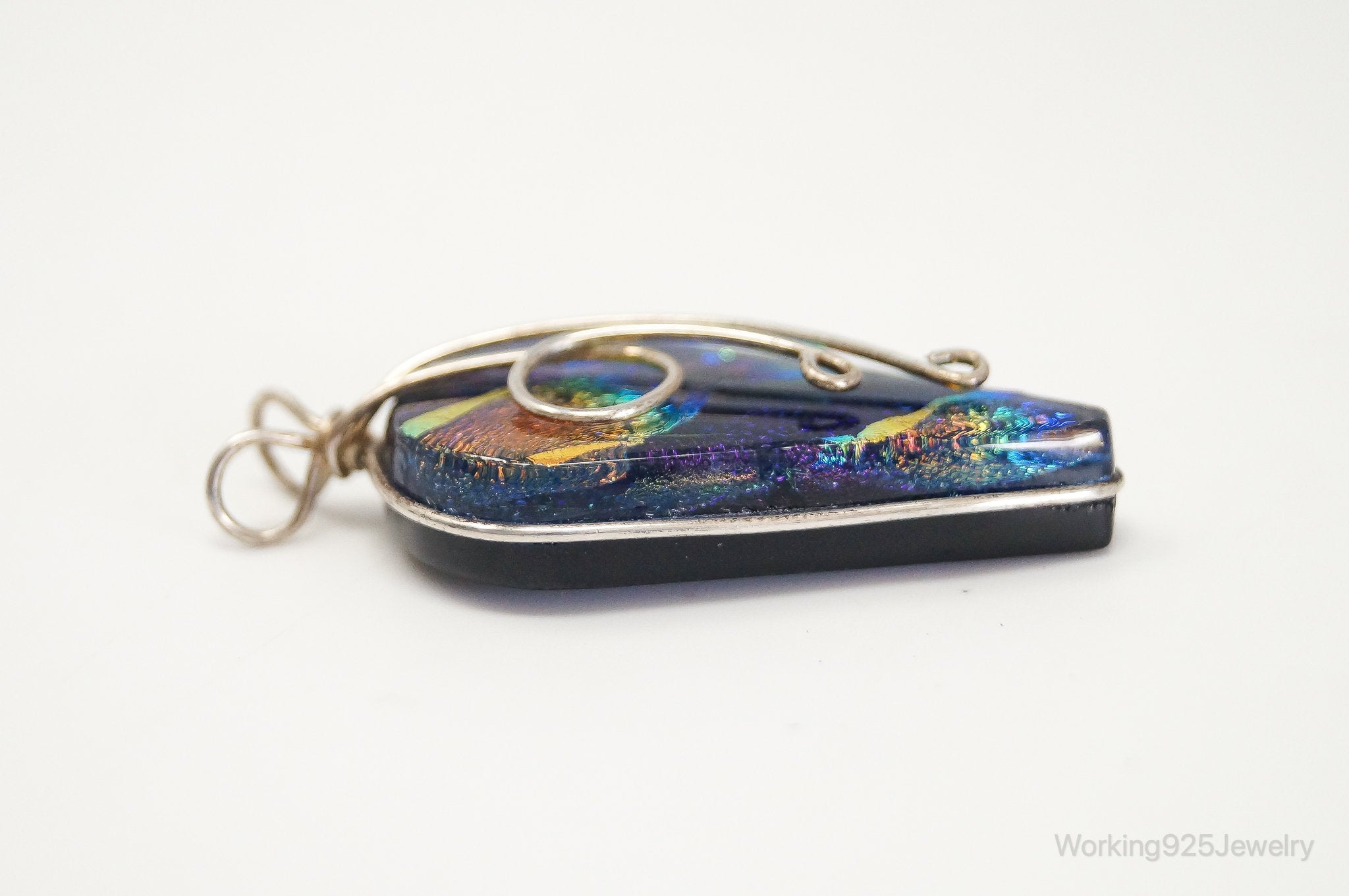 Vintage Large Dichroic Glass Sterling Silver Necklace Pendant | Jewelry > Necklaces > Pendants | Wiccan Center