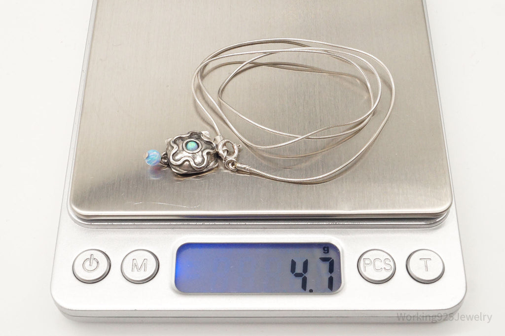 Vintage Flower Blue Fire Opal Hammered Style Sterling Silver Necklace | Jewelry > Necklaces | Wiccan Center