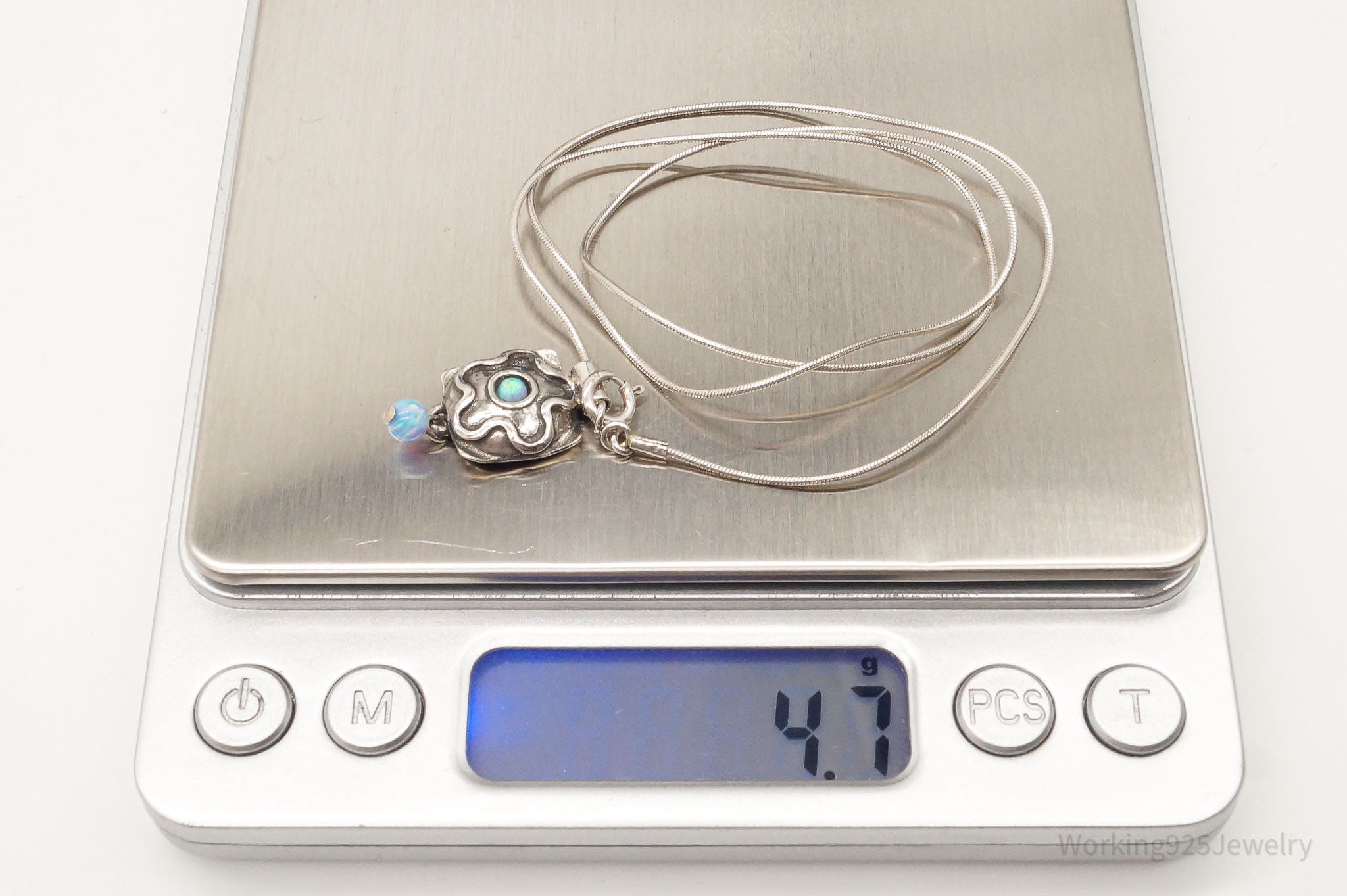 Vintage Flower Blue Fire Opal Hammered Style Sterling Silver Necklace | Jewelry > Necklaces | Wiccan Center