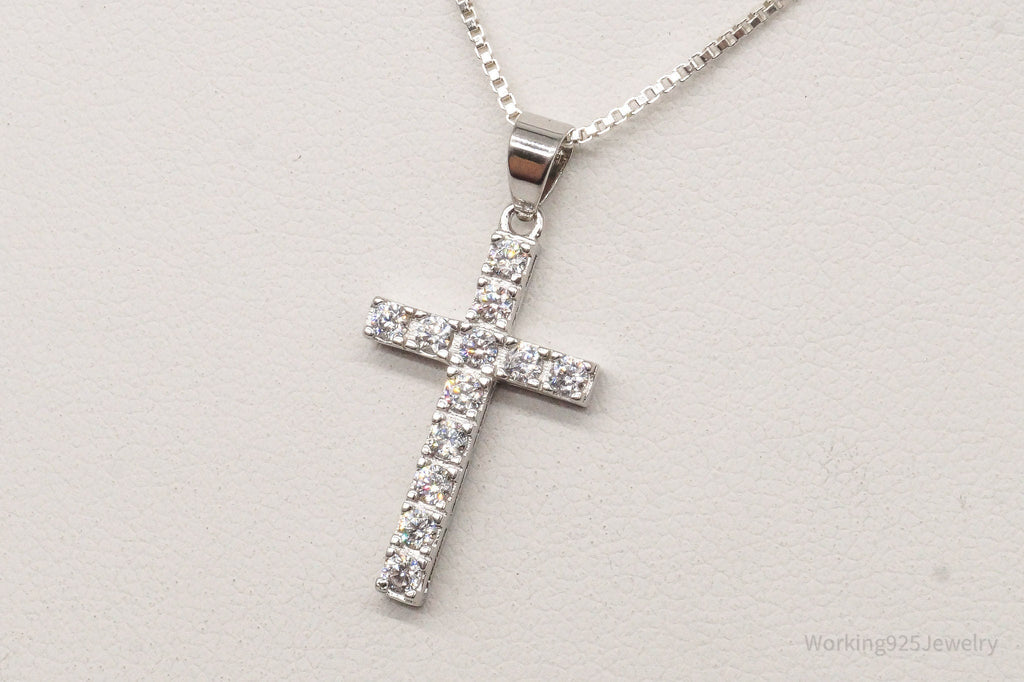 Vintage Cubic Zirconia Cross Sterling Silver Necklace | Jewelry > Necklaces | Wiccan Center