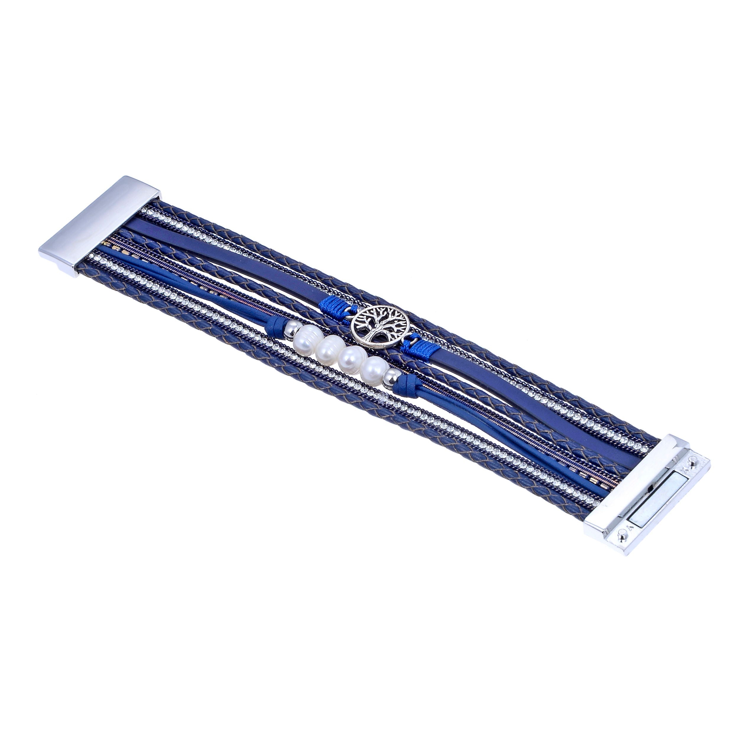Navy Tree of Life Multi Wrap Bracelet - Sacred Geometry with Magnetic Clasp | Gemstone Jewelry > Bracelets | Wiccan Center