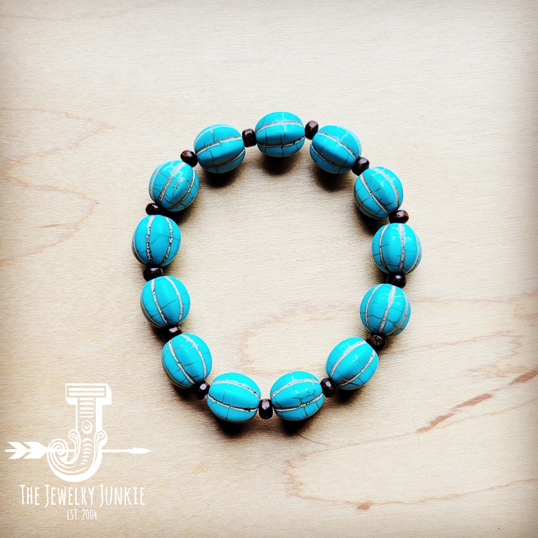 **Turquoise Blue Melon Beaded Stretch Bracelet 809g