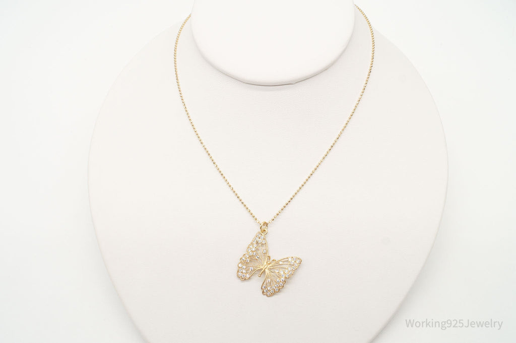 Large Vintage Butterfly Cubic Zirconia Gold Vermeil Sterling Silver Necklace | Jewelry > Necklaces > Pendants | Wiccan Center