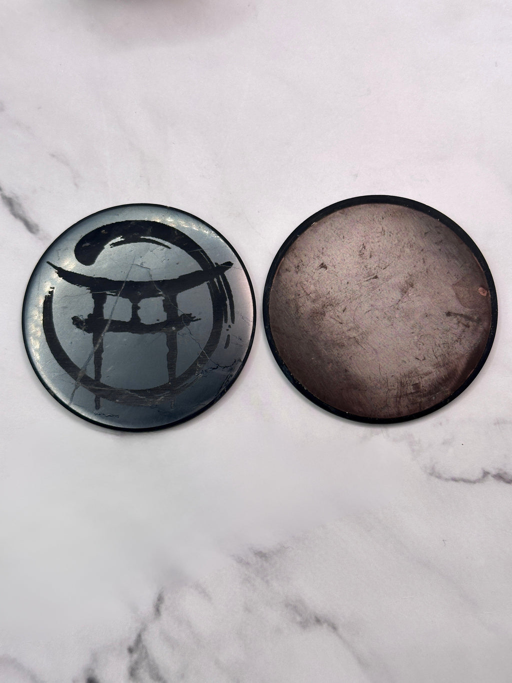 BEYOND MYSTIC SPECIAL EDITION SHUNGITE ROUND PHONE PLATES! - EMF Protection - Hand Cut Genuine Natural Shungite Phone Plate High Quality Black Lustrous Gemstone from Russia