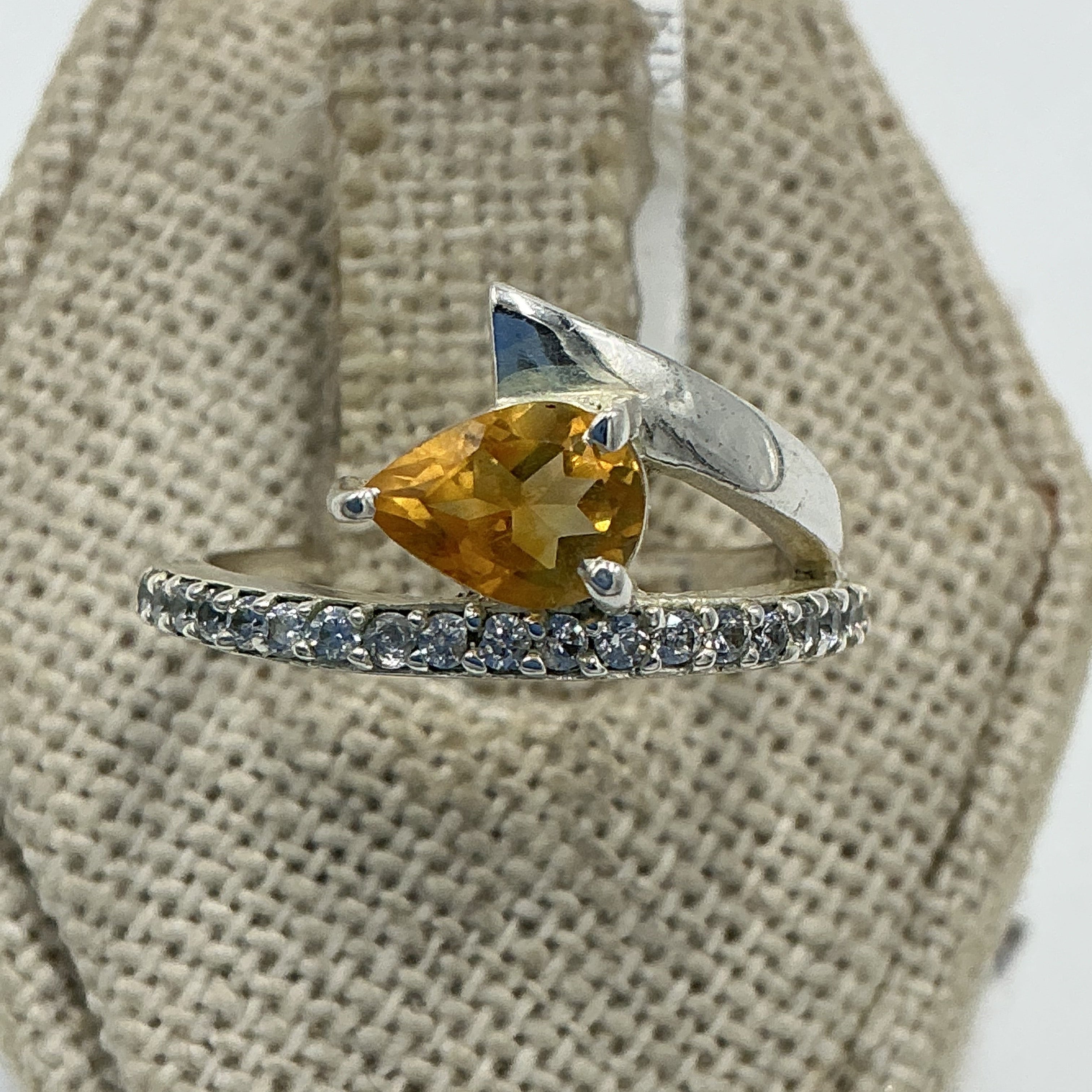 Sterling Silver Pear Citrine Open Wrap Ring – Size 6 – Abundance, Joy & Confidence | Rings | Wiccan Center