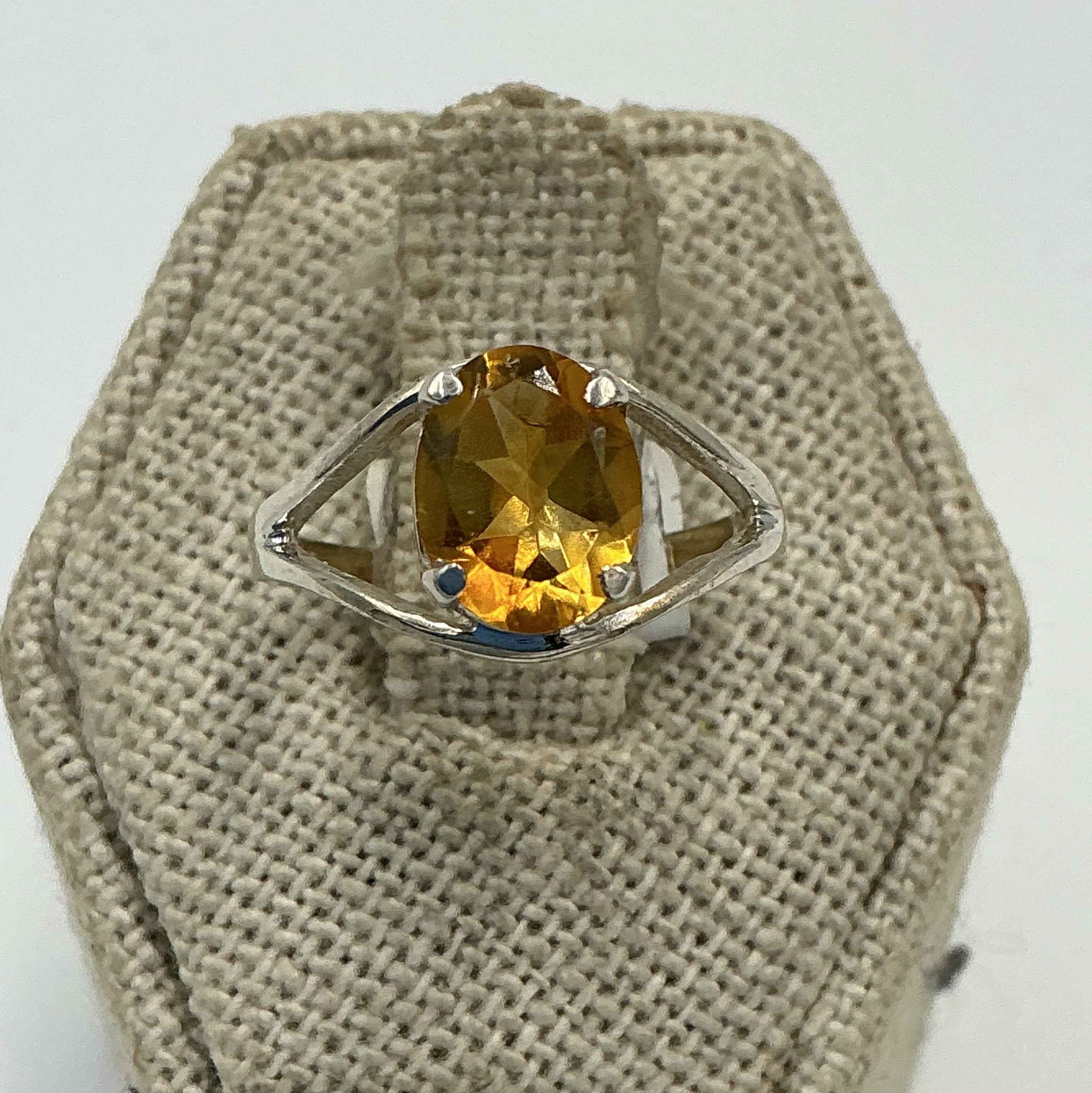 Sterling Silver Round Citrine Geometric Frame Ring – Size 6 – Abundance, Clarity & Personal Power | Rings | Wiccan Center