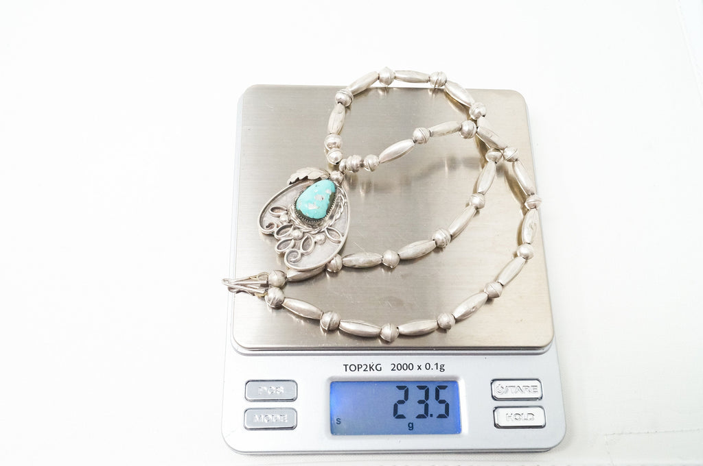 Vintage Native American Signed MV Turquoise Rope Sterling Silver Necklace | Jewelry > Necklaces > Pendants | Wiccan Center