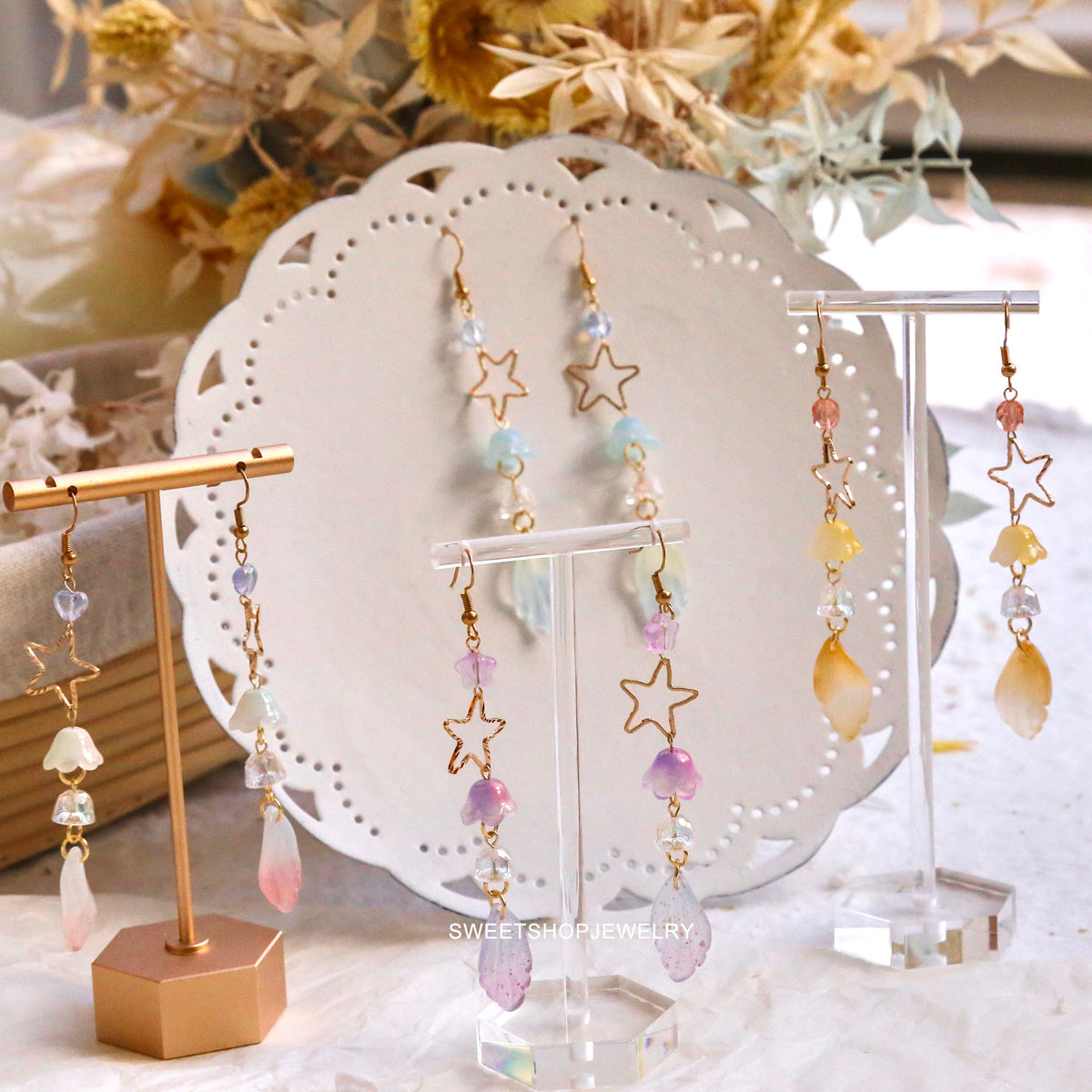 SALE - Star Feather Flower Earrings