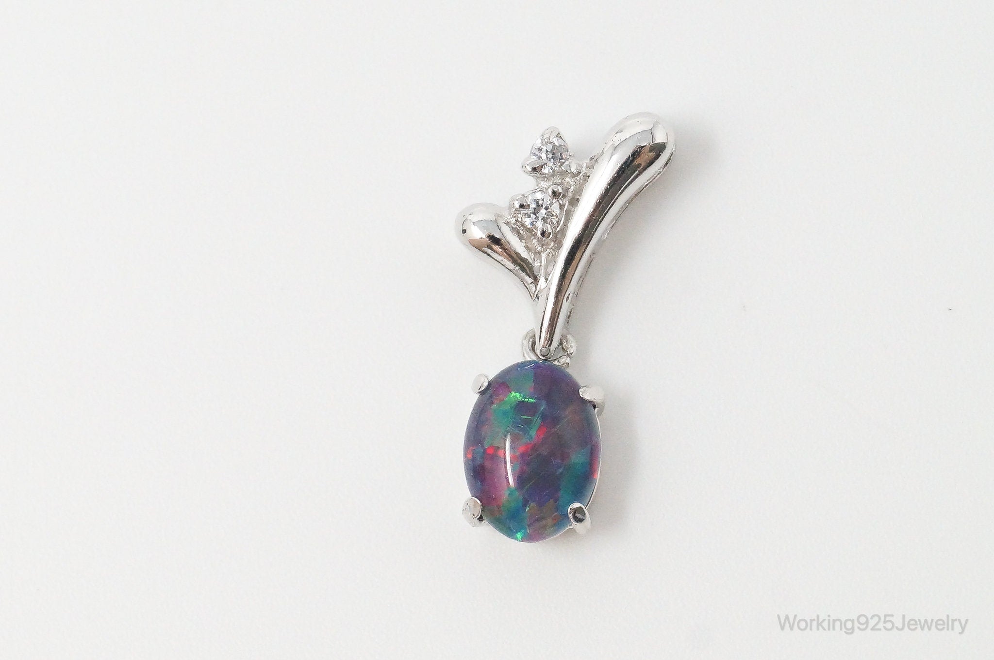 Vintage Opal Cubic Zirconia Sterling Silver Necklace Pendant | Jewelry > Necklaces > Pendants | Wiccan Center