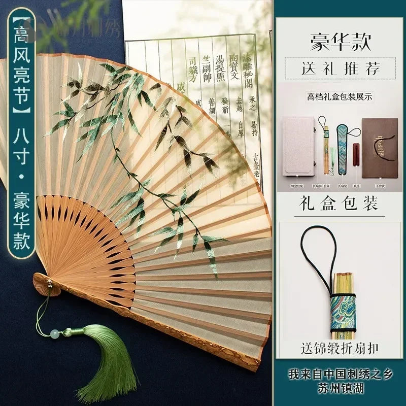 Chinese Embroidery Style Bamboo Folding Fan, Embroidery Female Silk Fan, Silk Fan Chinese Style