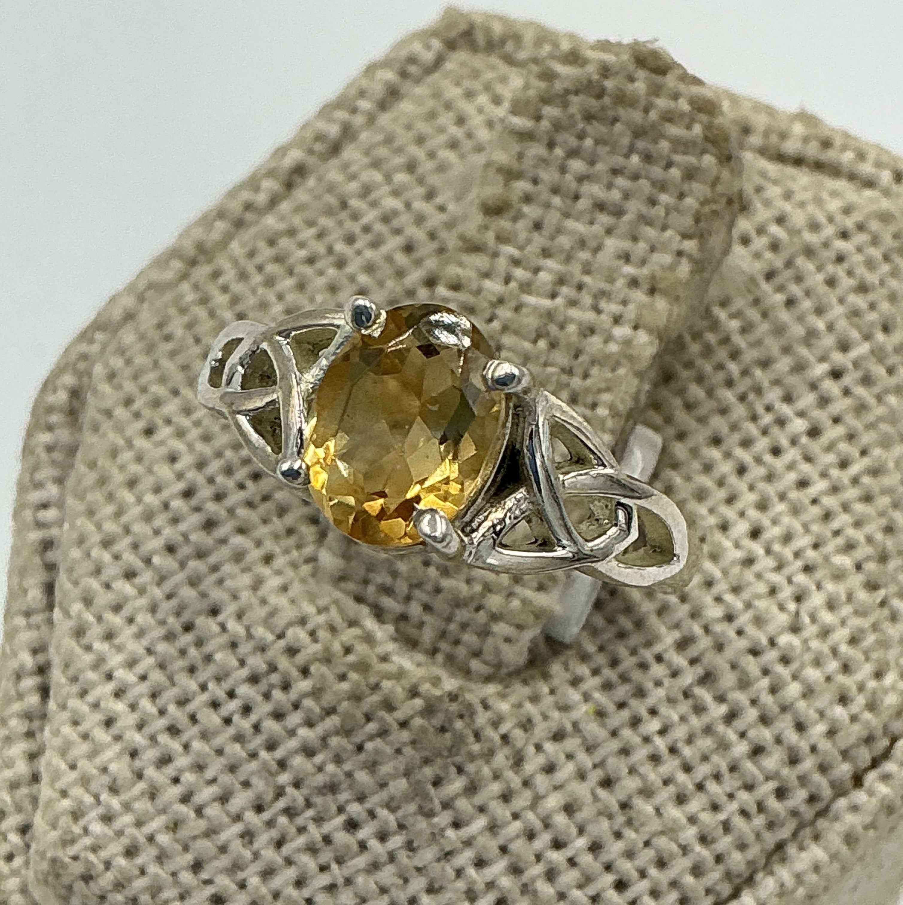 Sterling Silver Round Citrine Celtic Knot Ring – Size 6 – Abundance, Strength & Positive Energy | Rings | Wiccan Center