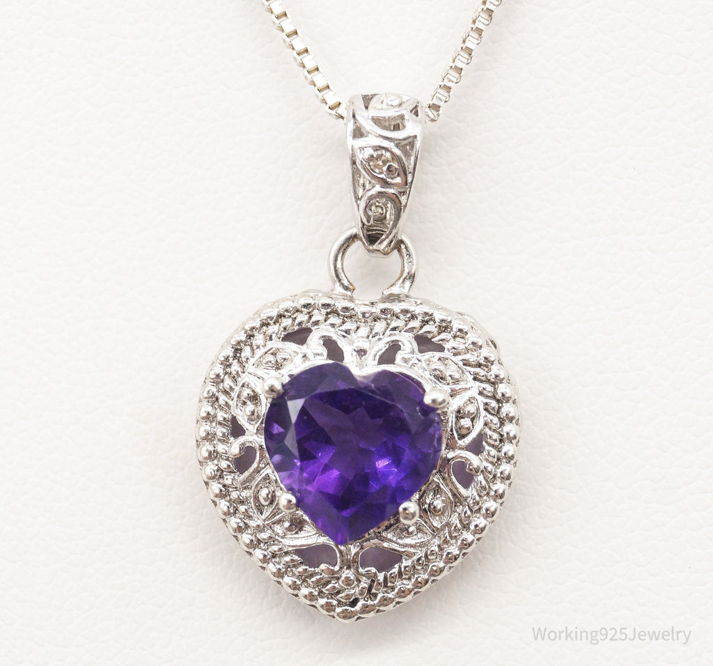 Vintage Amethyst Cubic Zirconia Heart Sterling Silver Necklace | Jewelry > Necklaces > Pendants | Wiccan Center
