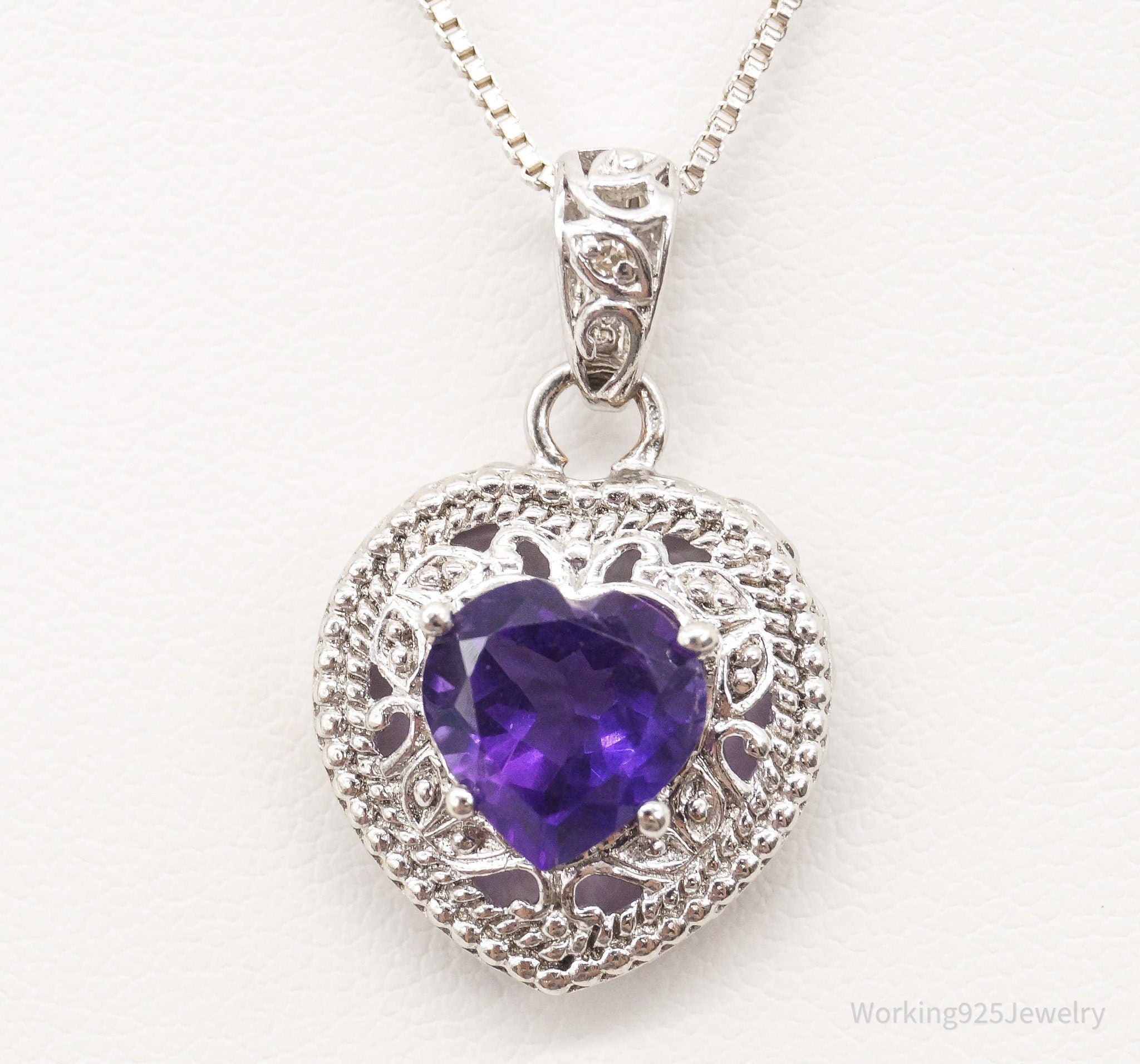 Vintage Amethyst Cubic Zirconia Heart Sterling Silver Necklace | Jewelry > Necklaces > Pendants | Wiccan Center