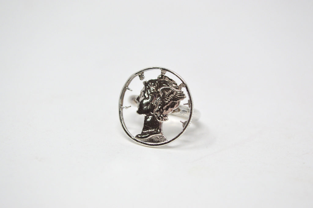 Antique 1941 Mercury Dime Sterling Silver Cutout Ring - Size 4.5 - Coin Jewelry | Jewelry > Rings | Wiccan Center