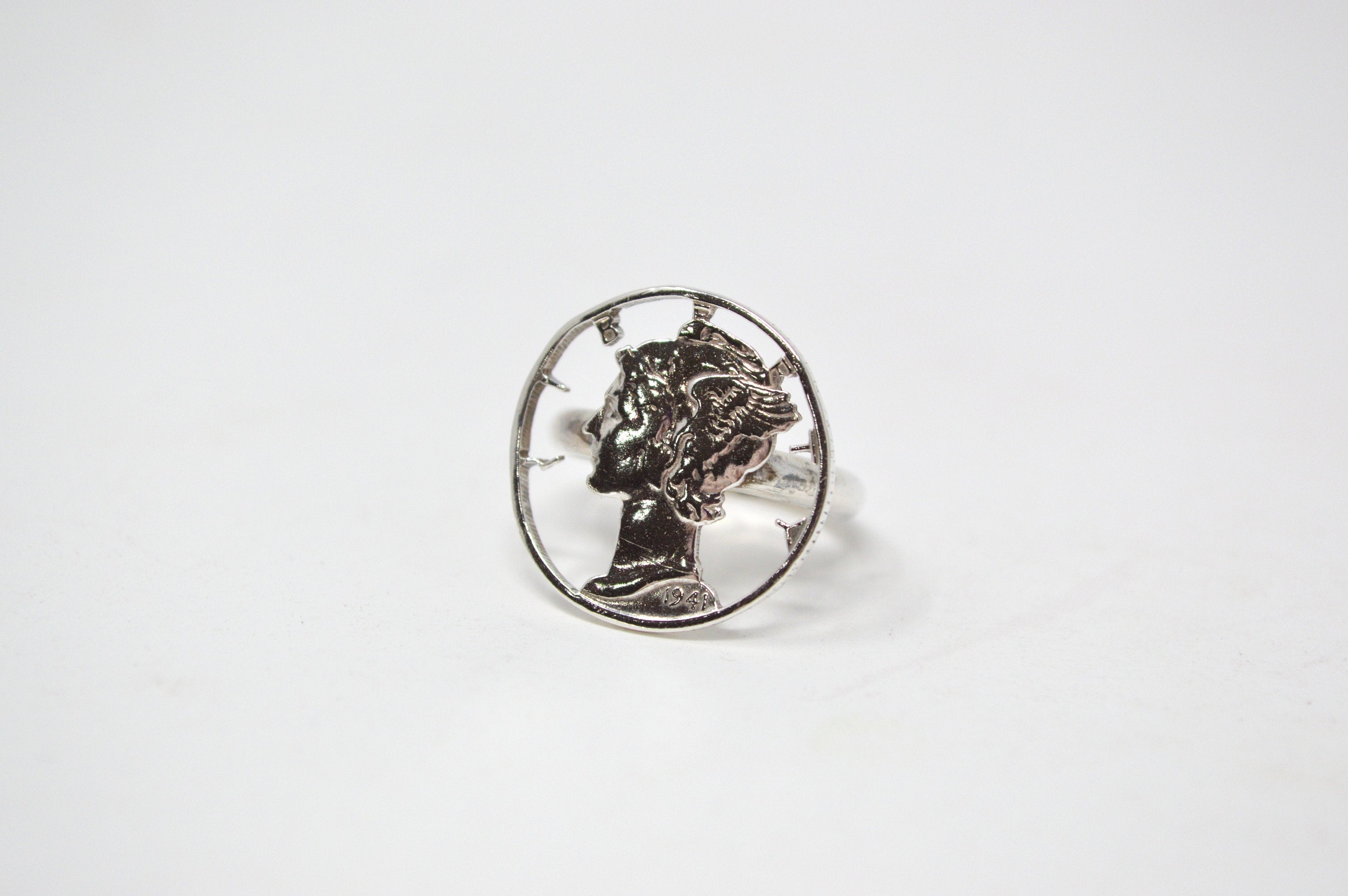 Antique 1941 Mercury Dime Sterling Silver Cutout Ring - Size 4.5 - Coin Jewelry | Jewelry > Rings | Wiccan Center