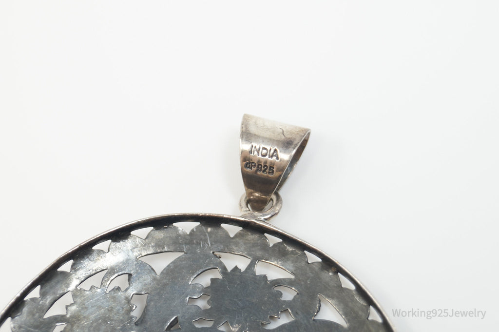 Vintage India Designer Doug Paulus Ornate Flower Sterling Silver Pendant | Jewelry > Necklaces > Pendants | Wiccan Center