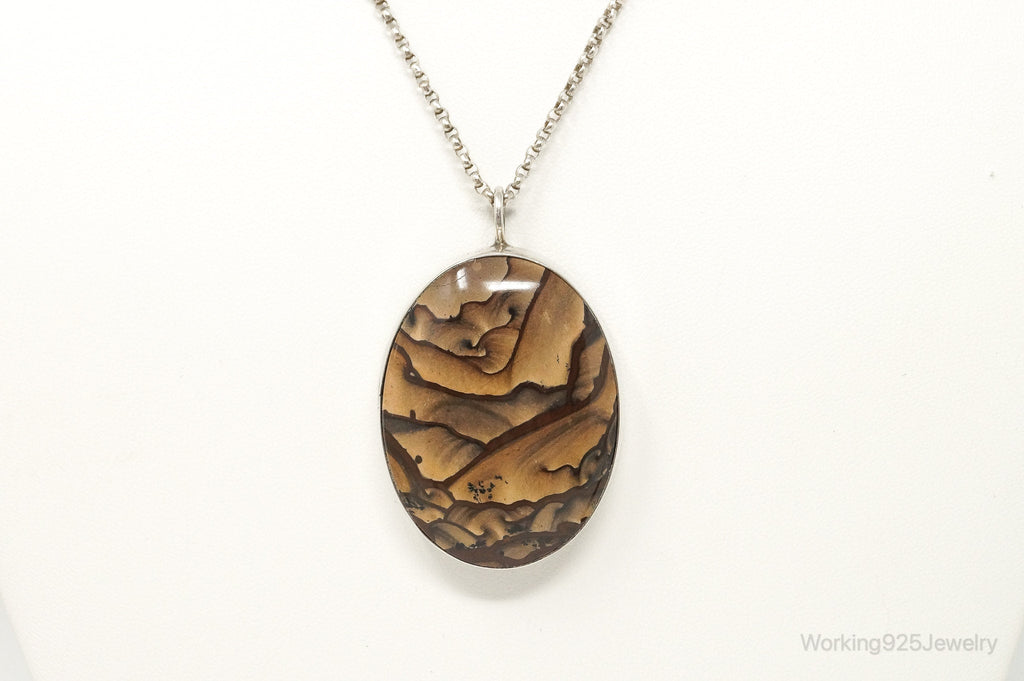 Vintage Unsigned Native American Large Picture Jasper Sterling Silver Necklace | Jewelry > Necklaces > Pendants | Wiccan Center