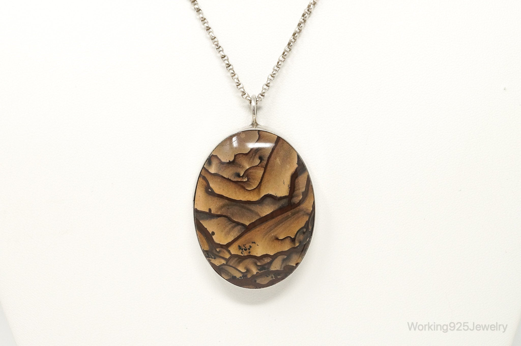 Vintage Unsigned Native American Large Picture Jasper Sterling Silver Necklace | Jewelry > Necklaces > Pendants | Wiccan Center
