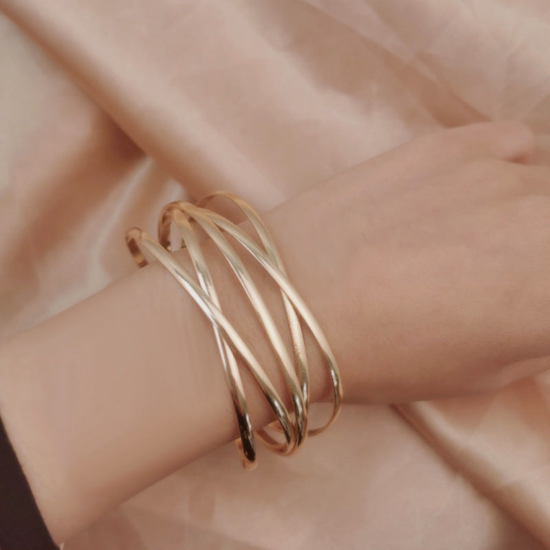 Exaggerated Personalized Cross Metal Double Snake Head Armband Bracelet