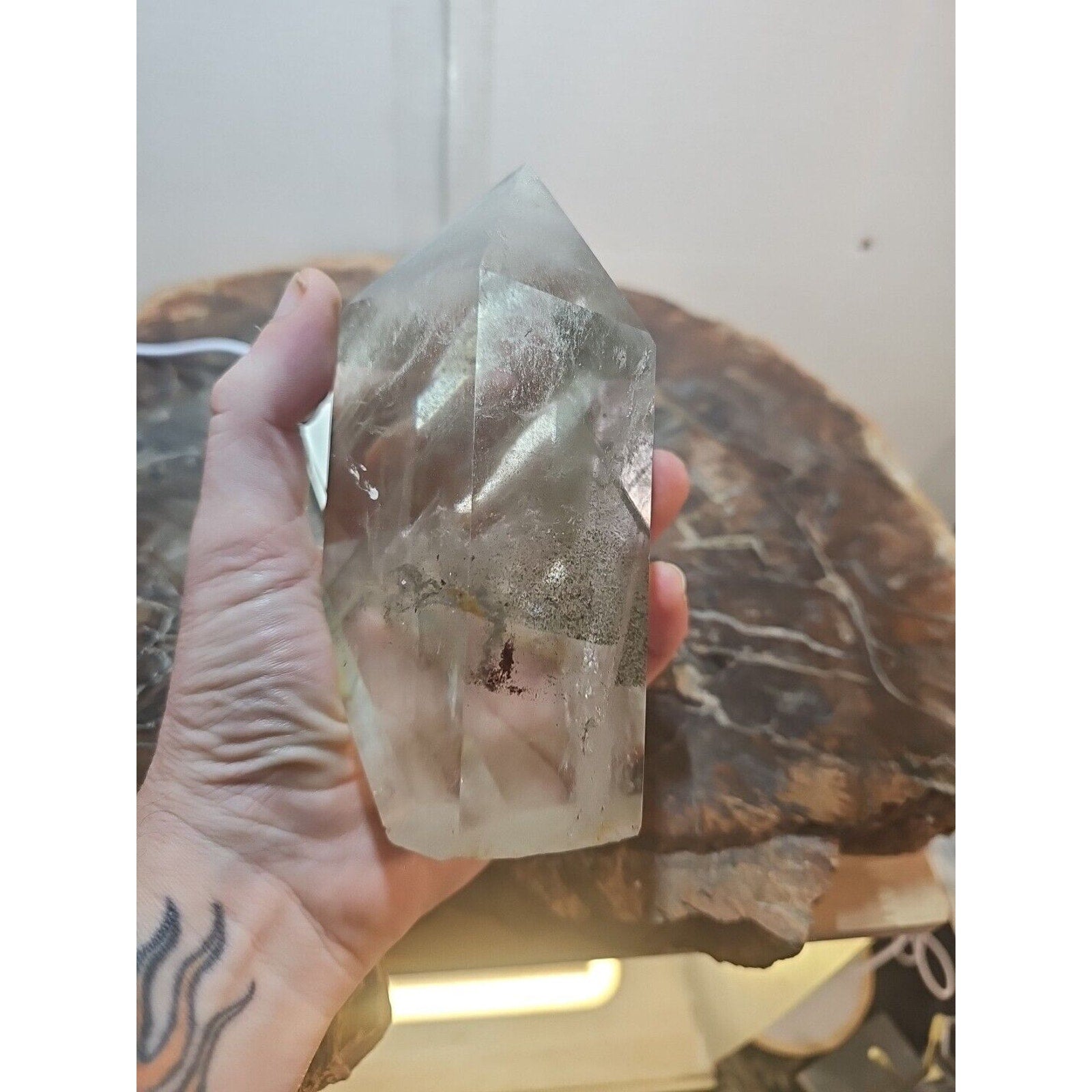 Green Ghost Phantom Quartz Crystal Obelisk — 2.7 lbs, Madagascar | CrystalCloud Company