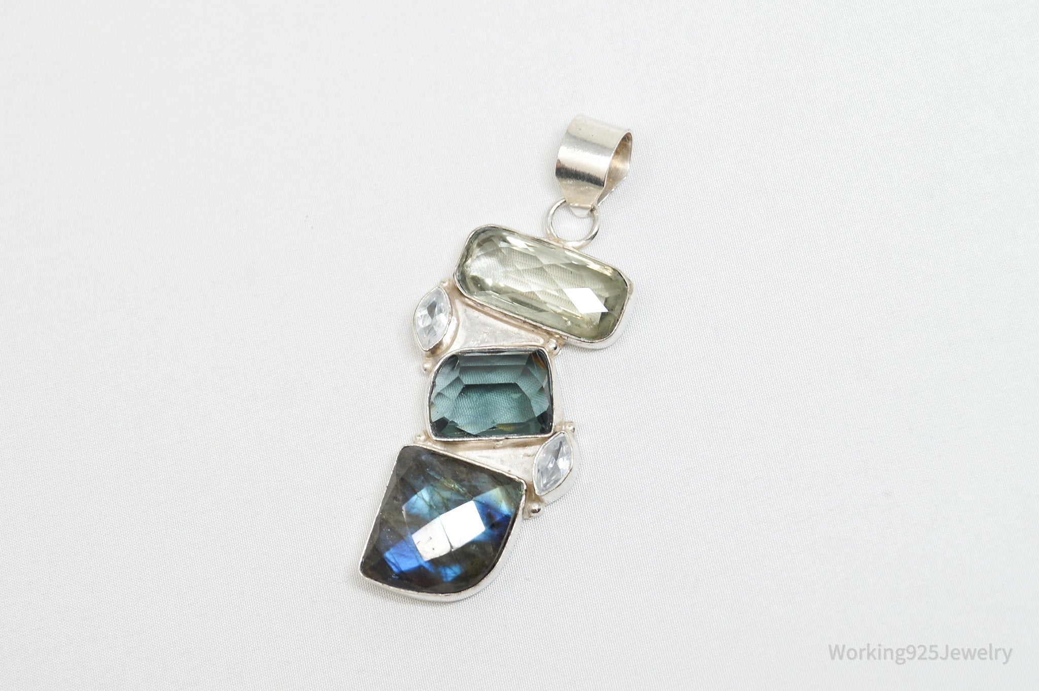 Vintage Large Labradorite Topaz Crystal Sterling Silver Necklace Pendant | Jewelry > Necklaces > Pendants | Wiccan Center