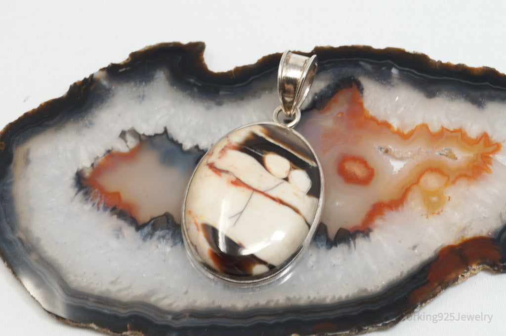 Vintage Designer SAJEN Large Jasper Sterling Silver Necklace Pendant | Jewelry > Necklaces > Pendants | Wiccan Center