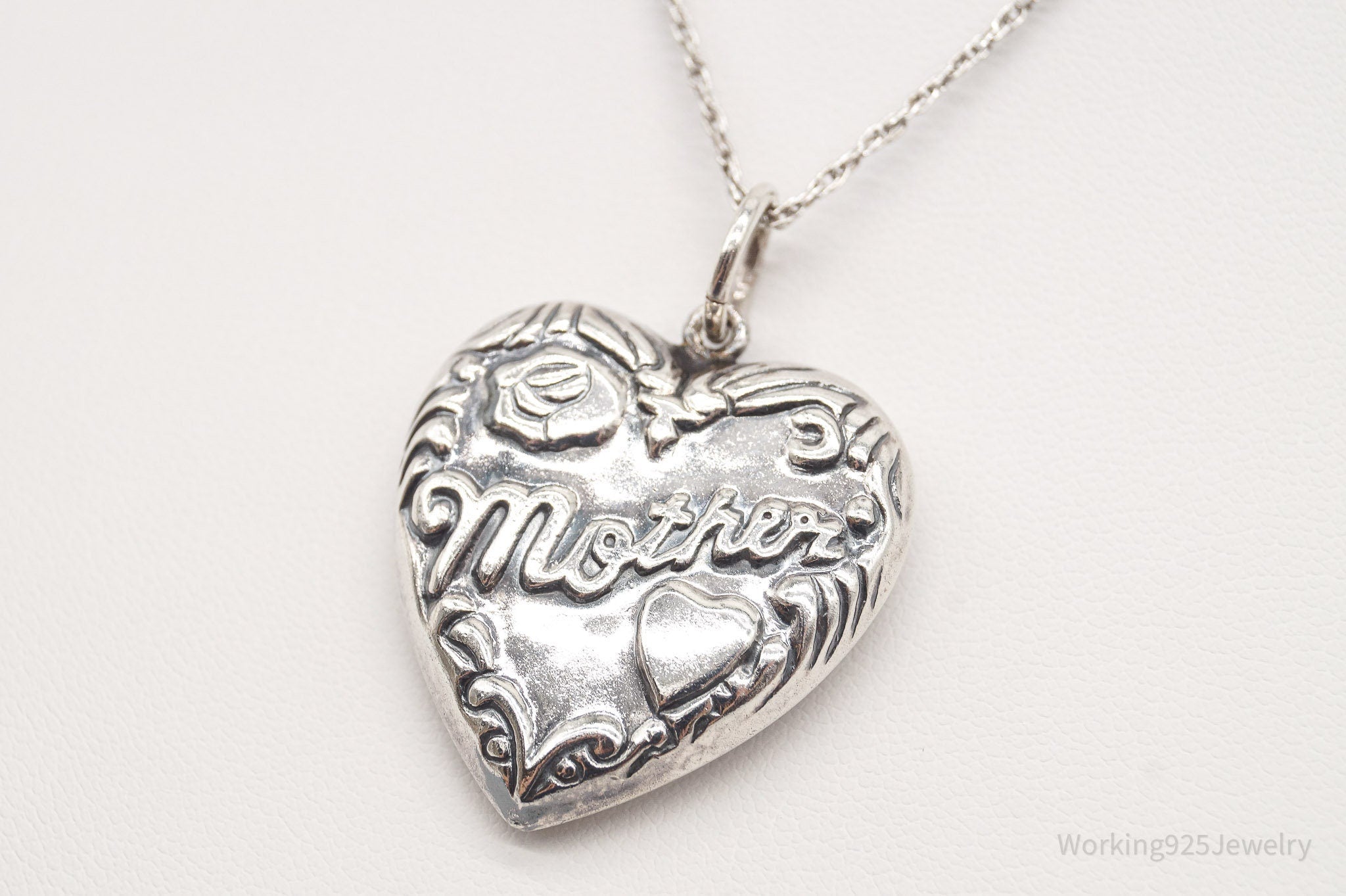 Vintage Large Puffy Heart Mother Charm Sterling Silver Necklace | Jewelry > Necklaces > Pendants | Wiccan Center