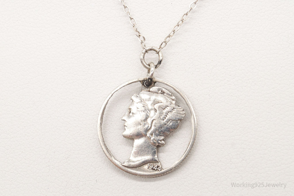 Vintage 1944 Mercury Dime Coin Cut Out Pendant - Sterling Silver Chain Necklace | Jewelry > Necklaces > Pendants | Wiccan Center