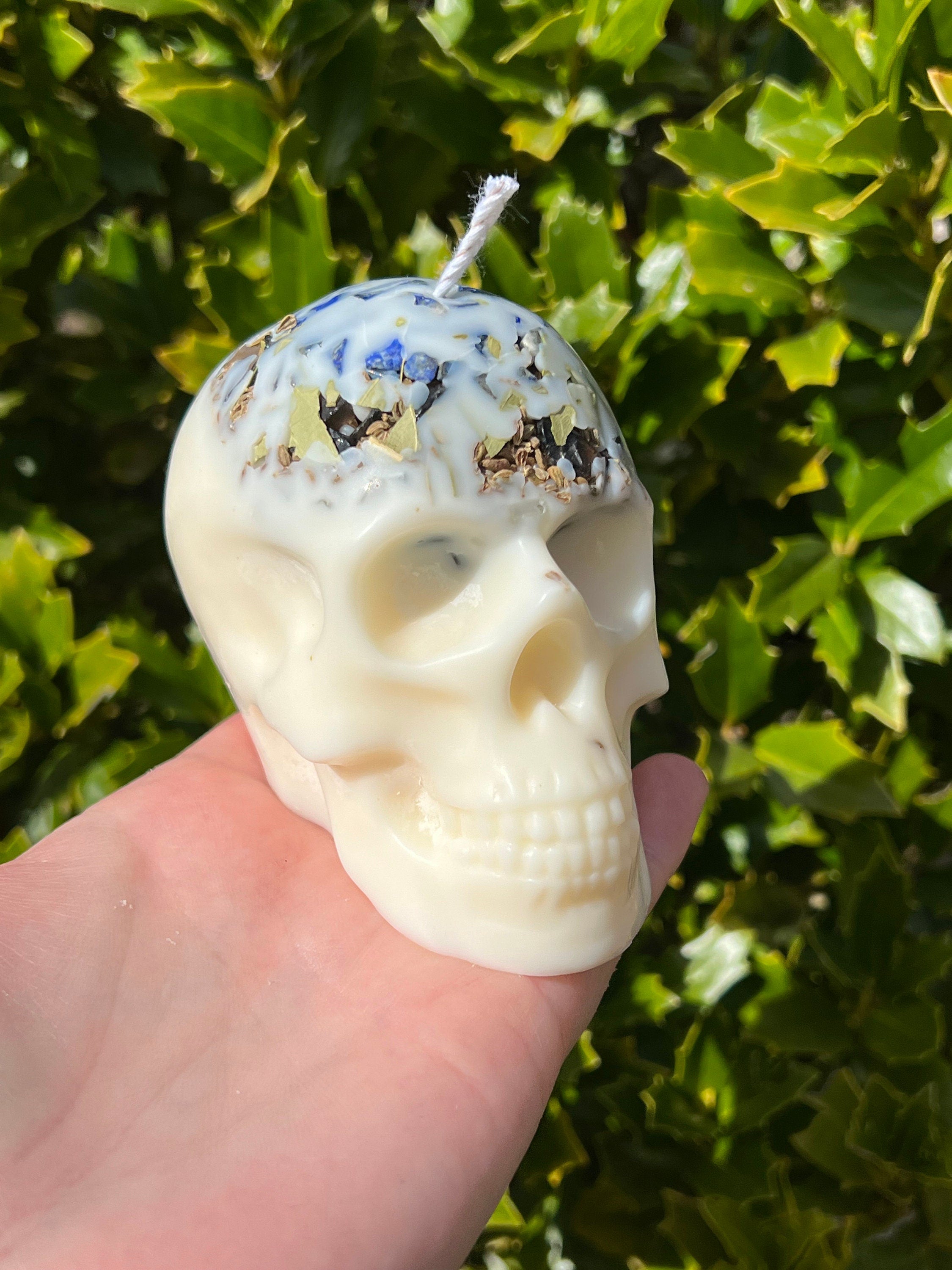 Witches Shield of Protection Herbal Intention Large Skull Crystal Candle | Ritual Altar Tool Stone Spell Scented Soy Gift Dragons Blood | | Wiccan Center