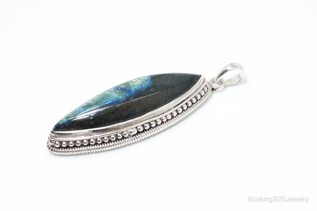 Vintage Long Large Labradorite Sterling Silver Necklace Pendant | Jewelry > Necklaces > Pendants | Wiccan Center