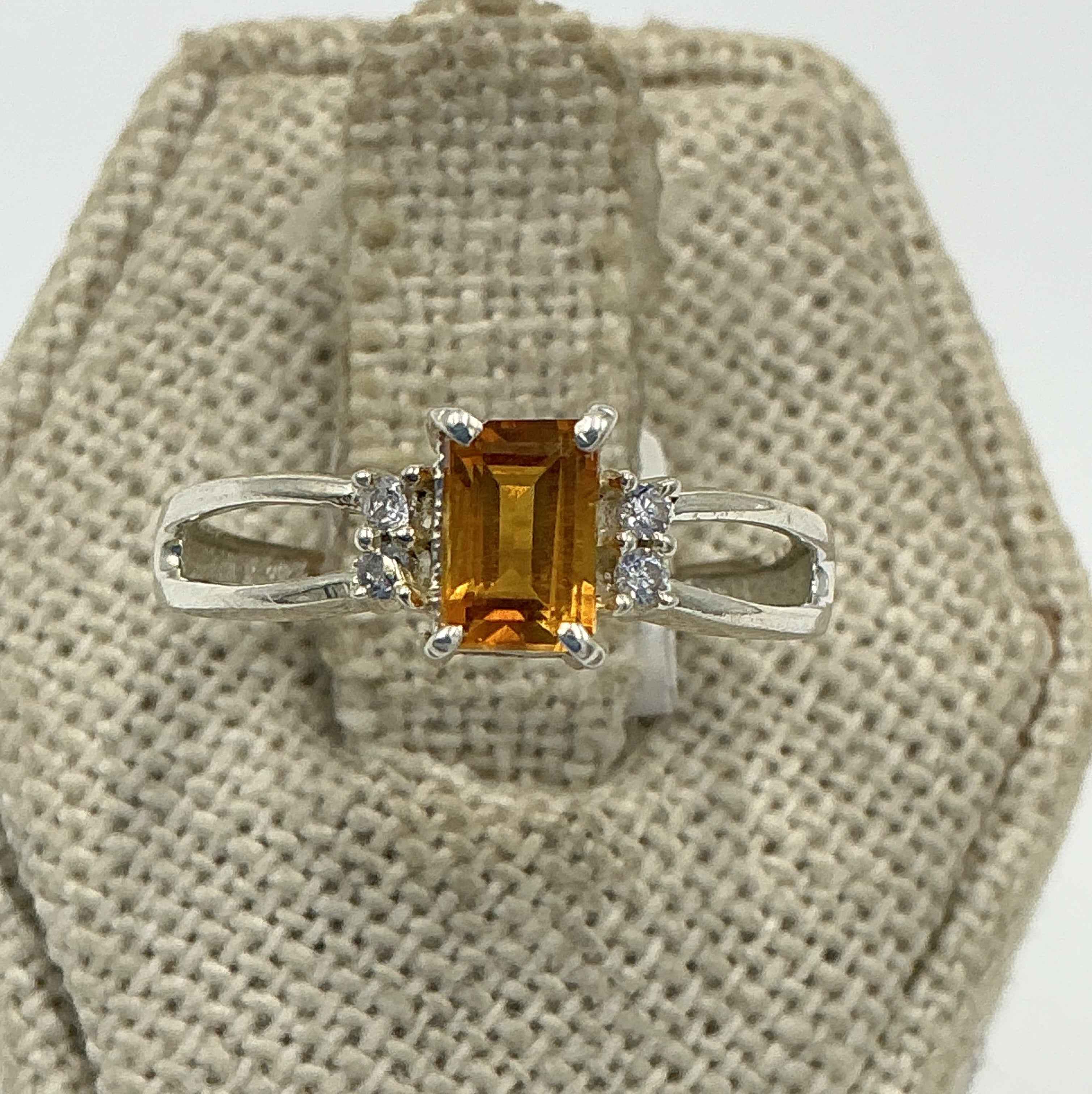 Sterling Silver Emerald Cut Citrine Accent Bar Ring – Size 7 – Abundance, Confidence & Success | Rings | Wiccan Center
