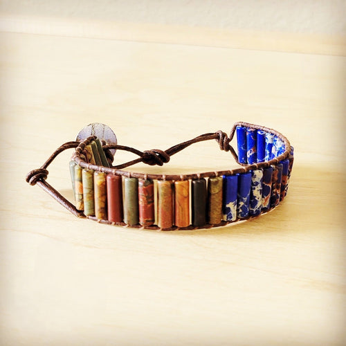 **Woven Picasso Jasper & Lapis Beaded Bracelet 809z | Bracelet | Wiccan Center