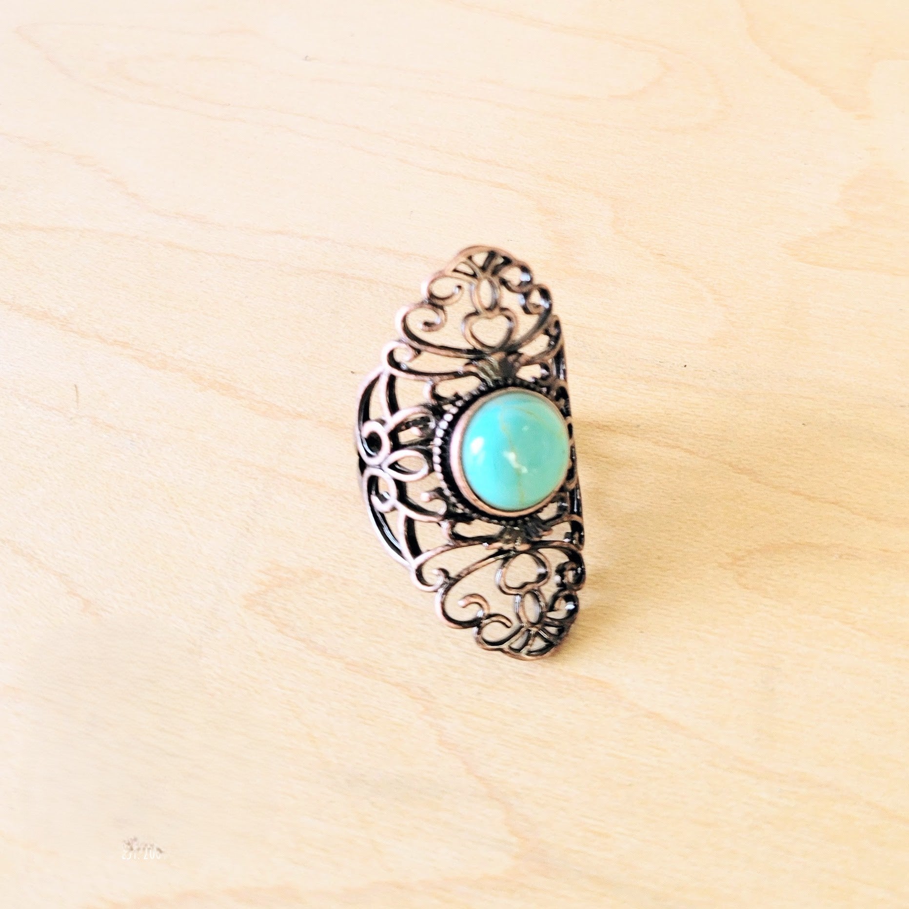 **Blue Turquoise Ring in Antique Copper Filigree Setting 012d | Ring | Wiccan Center