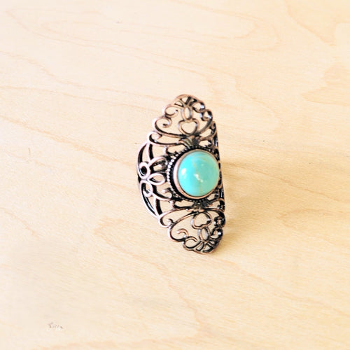 **Blue Turquoise Ring in Antique Copper Filigree Setting 012d | Ring | Wiccan Center