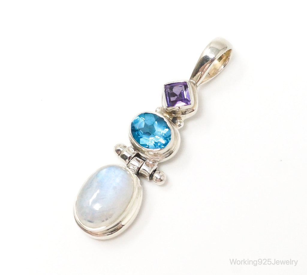 Large Vintage Blue Topaz Amethyst Moonstone Sterling Silver Pendant | Jewelry > Necklaces > Pendants | Wiccan Center
