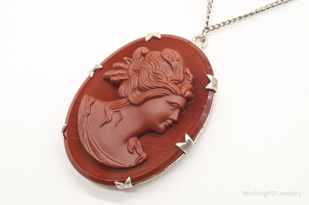 Antique Large Carved Stone Lady Cameo Sterling Silver Necklace | Jewelry > Necklaces > Pendants | Wiccan Center